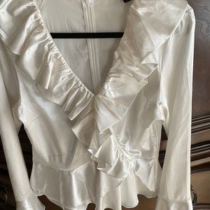 Boston ProperSateen Ruffled long sleeve Blouse